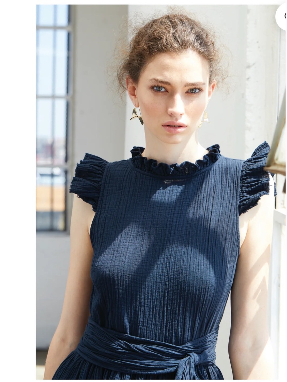 Atelier Delphine Holliday Dress Crinkled Organic Cotton Gauze Dark Navy Small